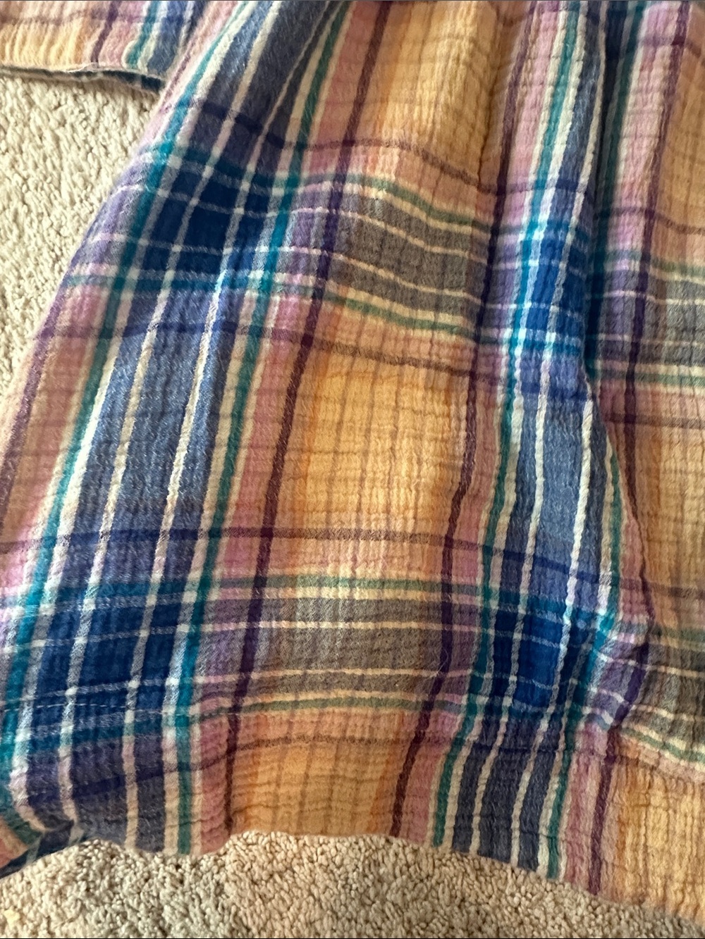 Free People Oversized Plaid Button-Front Voyage Shirt Dress in Blue Lavender Tan - Picture 5 of 9